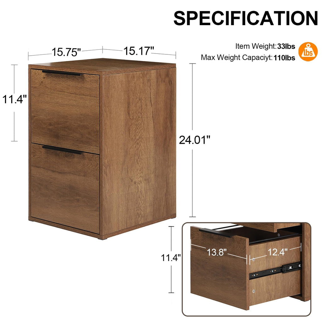 2 Drawer Wood File Cabinet with Hanging Bars R7820