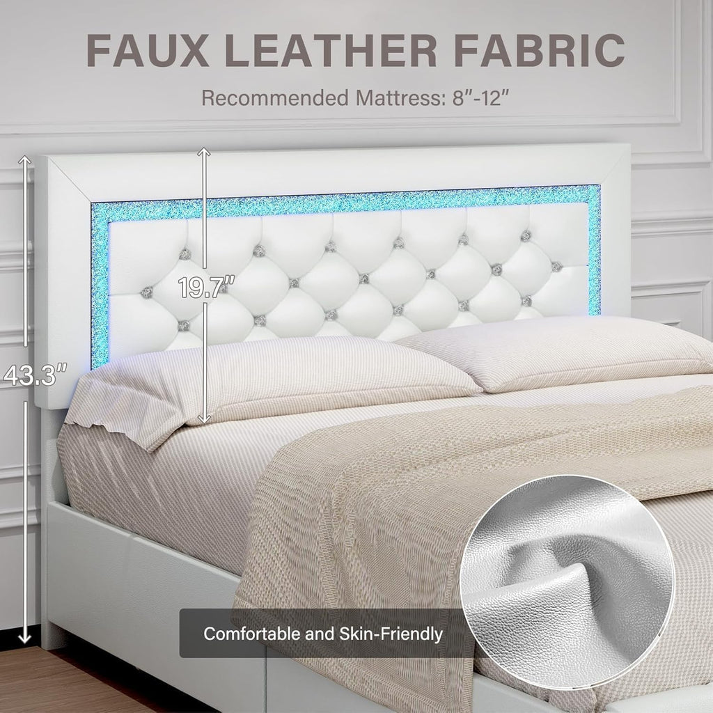 White Twin Bed Frame with Storage Drawers and LED Lights L505326
