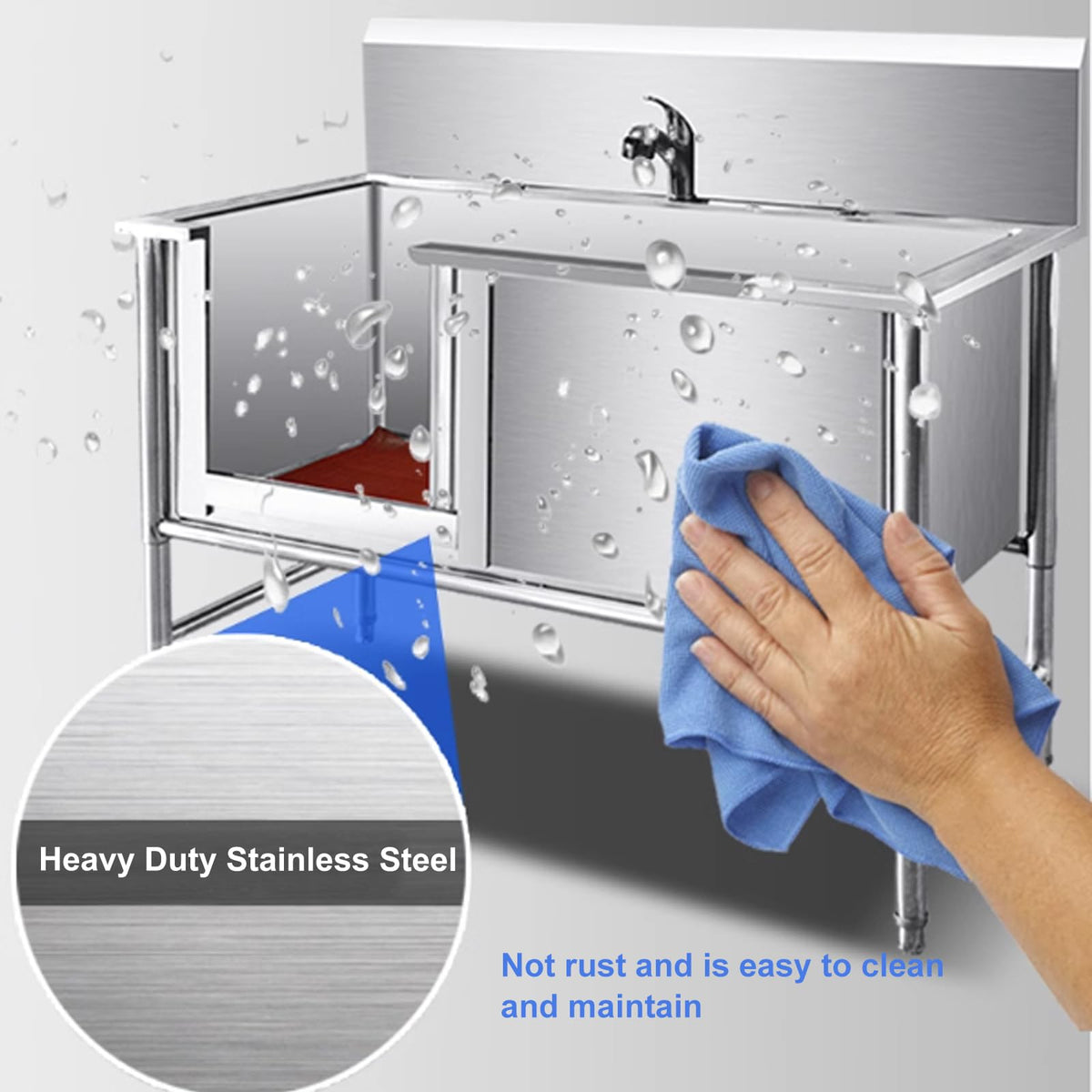 Stainless Steel Dog Grooming Bathtub with Sliding Door and Step P5621