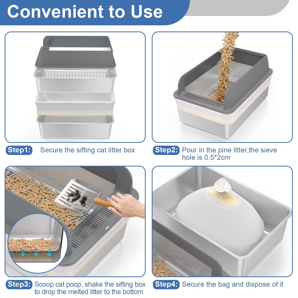 XXXL Stainless Steel Sifting Cat Litter Box with Lid Z124878
