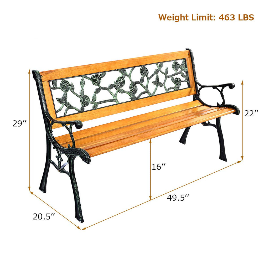 Outdoor Garden Bench with Rose Cast Backrest and Metal Legs U652985
