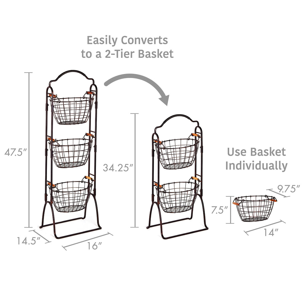 Adjustable 3-Tier Metal Floor Standing Storage Basket J2975
