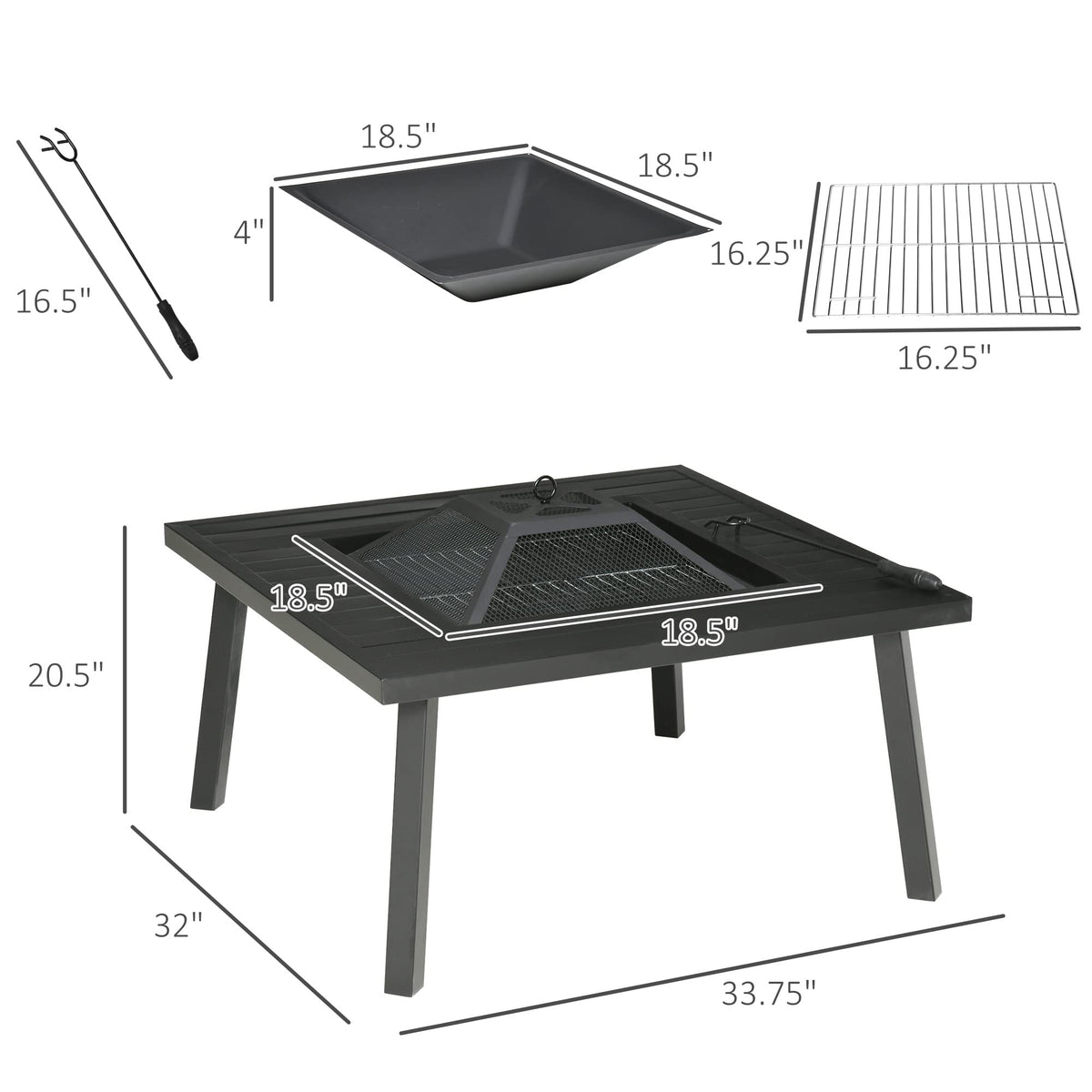 34-Inch Wood Burning Fire Pit with Grill I583592