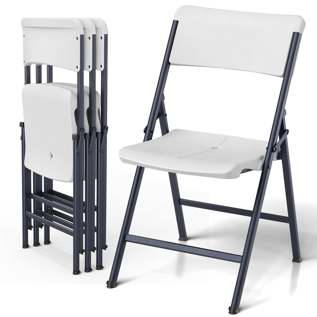 White 4 Pack Plastic Folding Chairs with Metal Frame I4963
