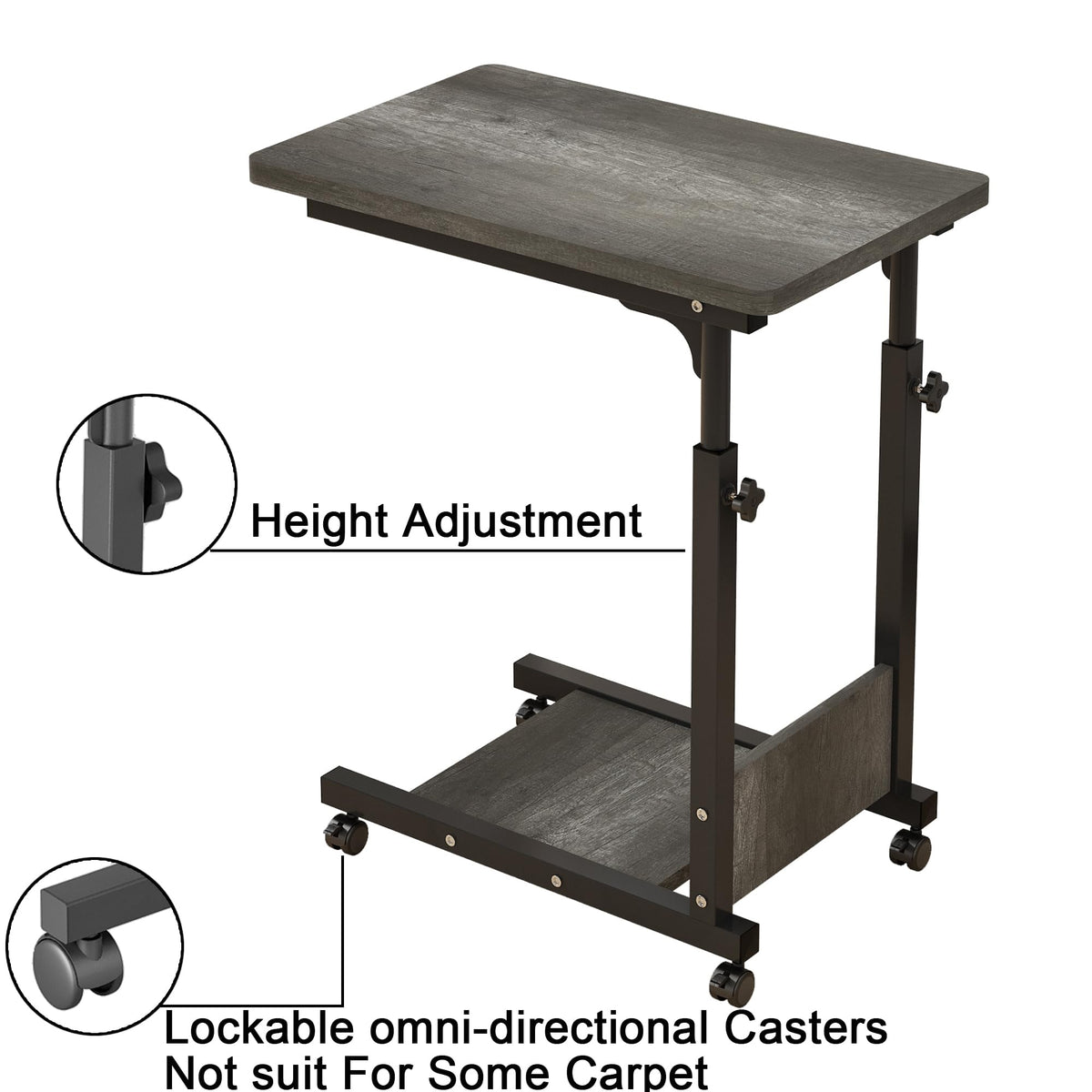 Adjustable Height C Table with Wheels and Storage U510