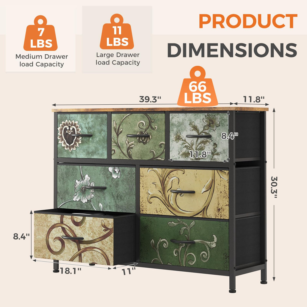 7 Drawer Fabric Dresser C9248