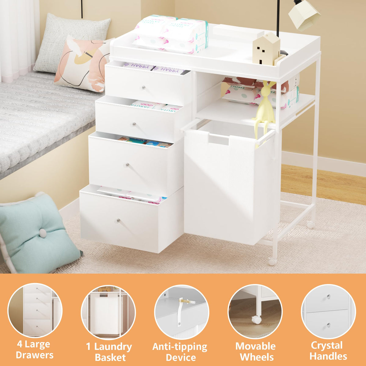 32.6" Baby Changing Station with 4 Wheels E25963