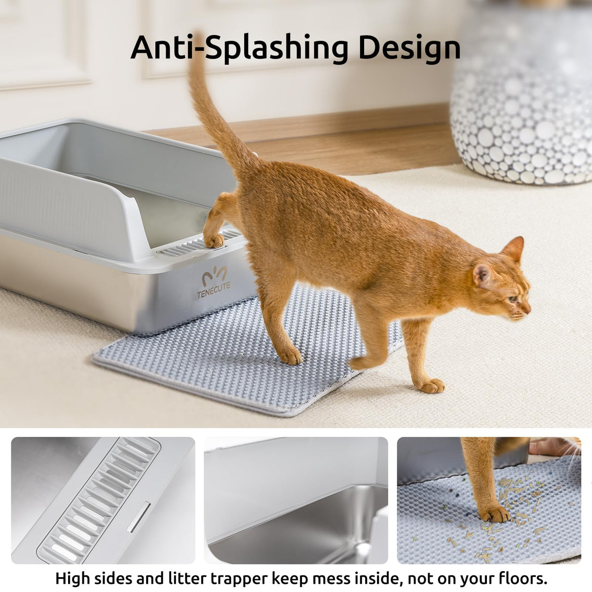 XL Stainless Steel Cat Litter Box with High Sides H6618