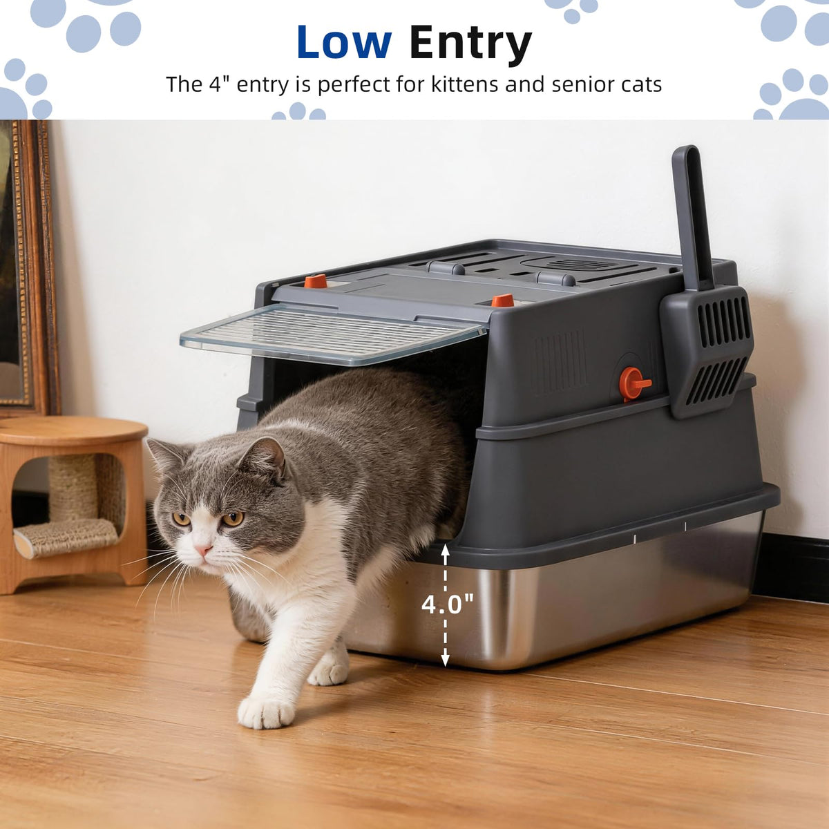 Stainless Steel Covered Cat Litter Box with High Sides R572221