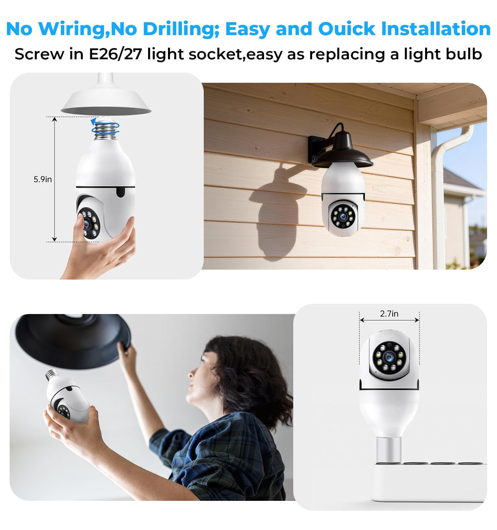 2K 5GHz & 2.4GHz WiFi Light Bulb Security Camera 360° PTZ G1165