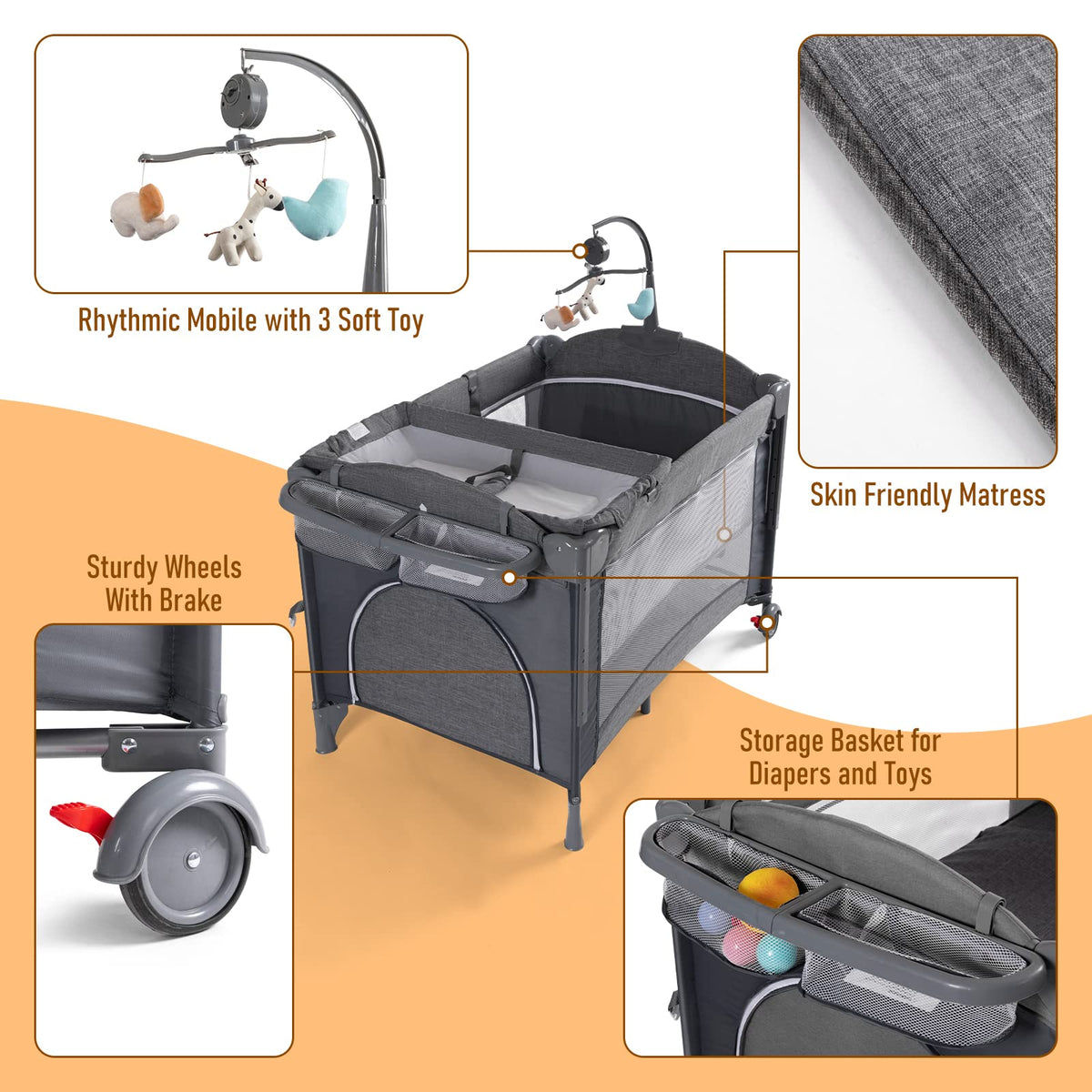 5-in-1 Baby Bassinet Bedside Sleeper Playard P6086