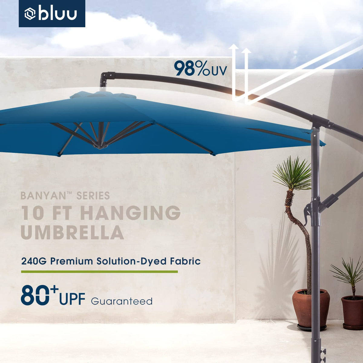 10 FT Patio Offset Umbrella with Infinite Tilt, Crank & Cross Base Q552
