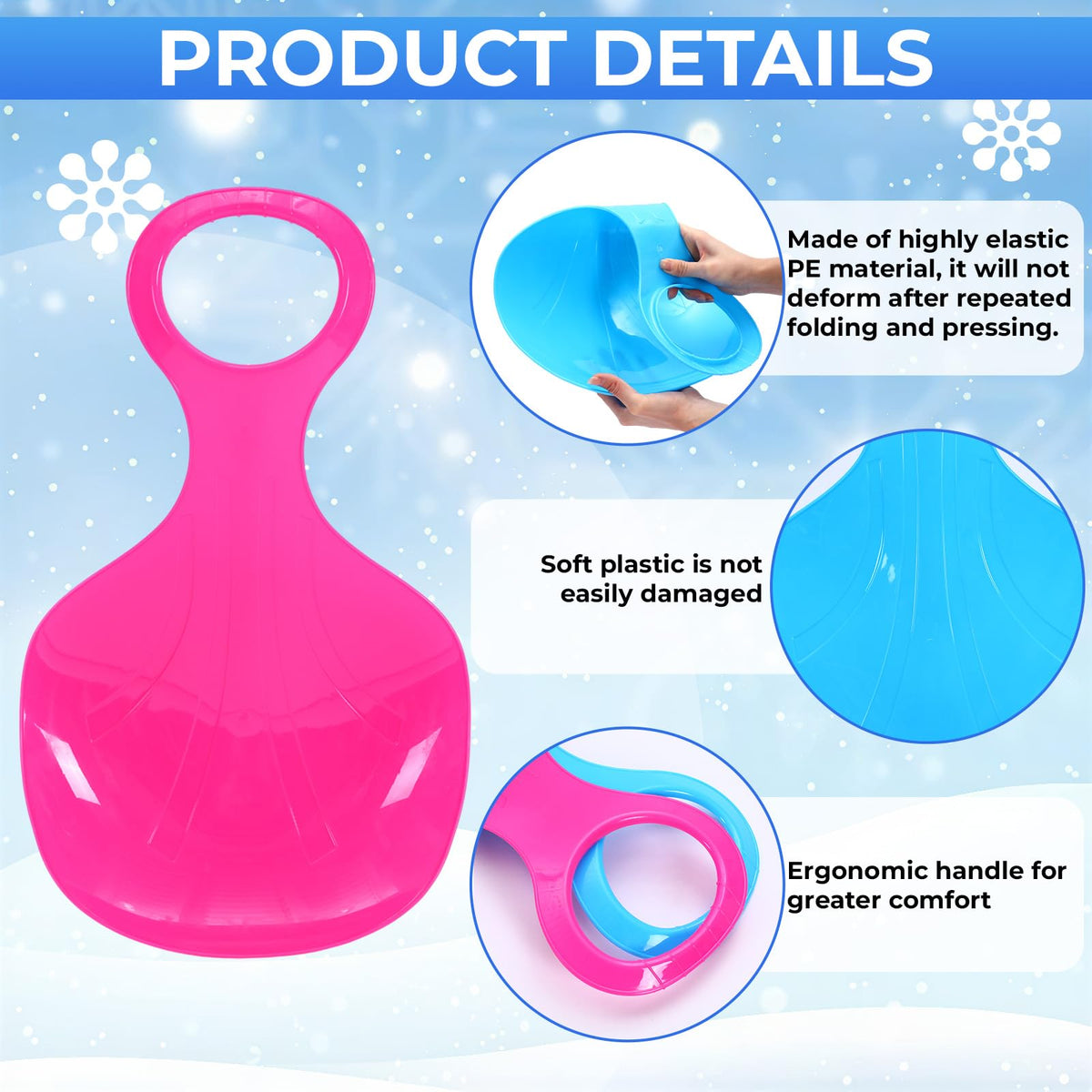 3 Pcs 35 Inch Plastic Snow Sleds with Rope B352893