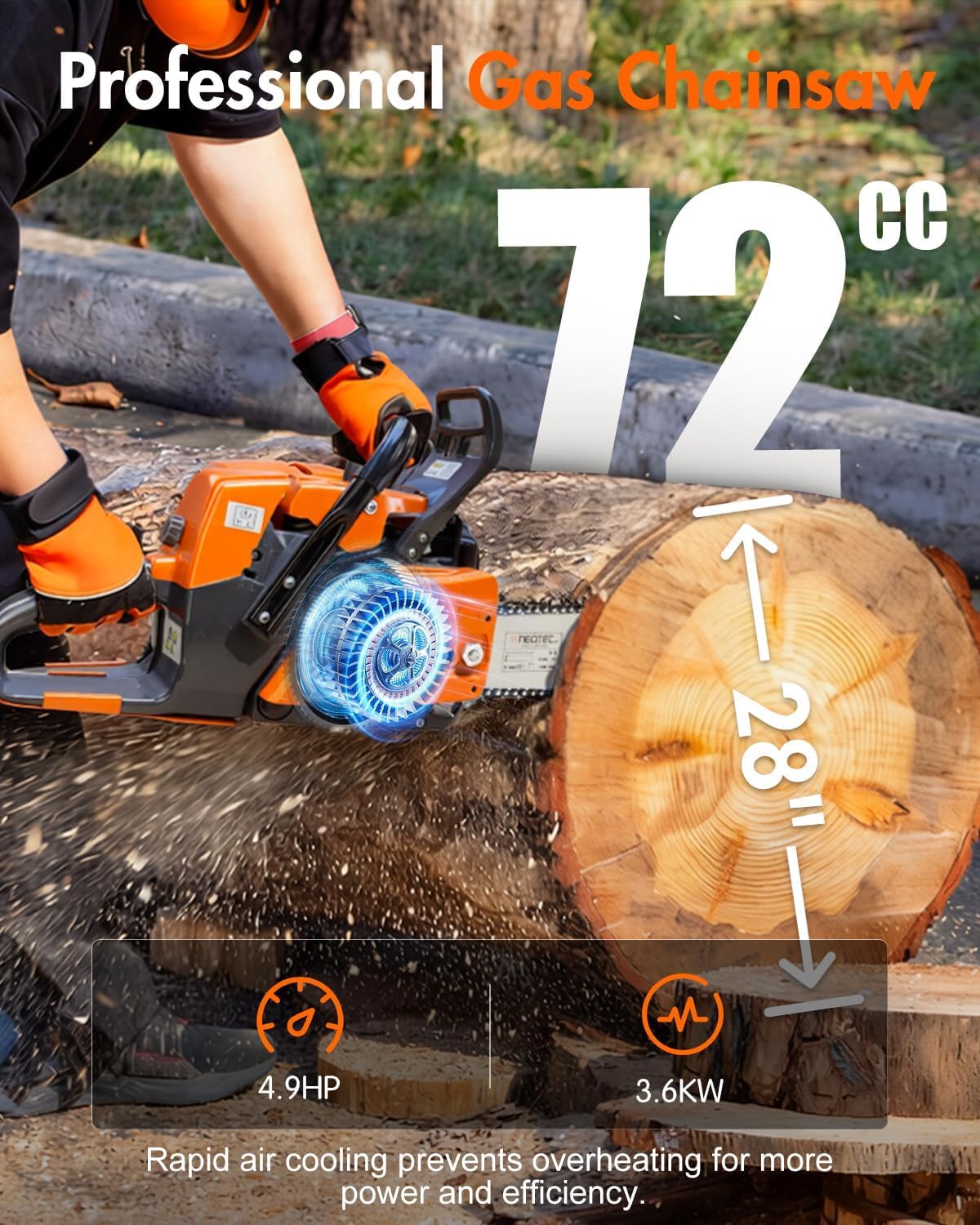 72cc Gas Powered Chainsaw with 24 inch Bar Chain P982