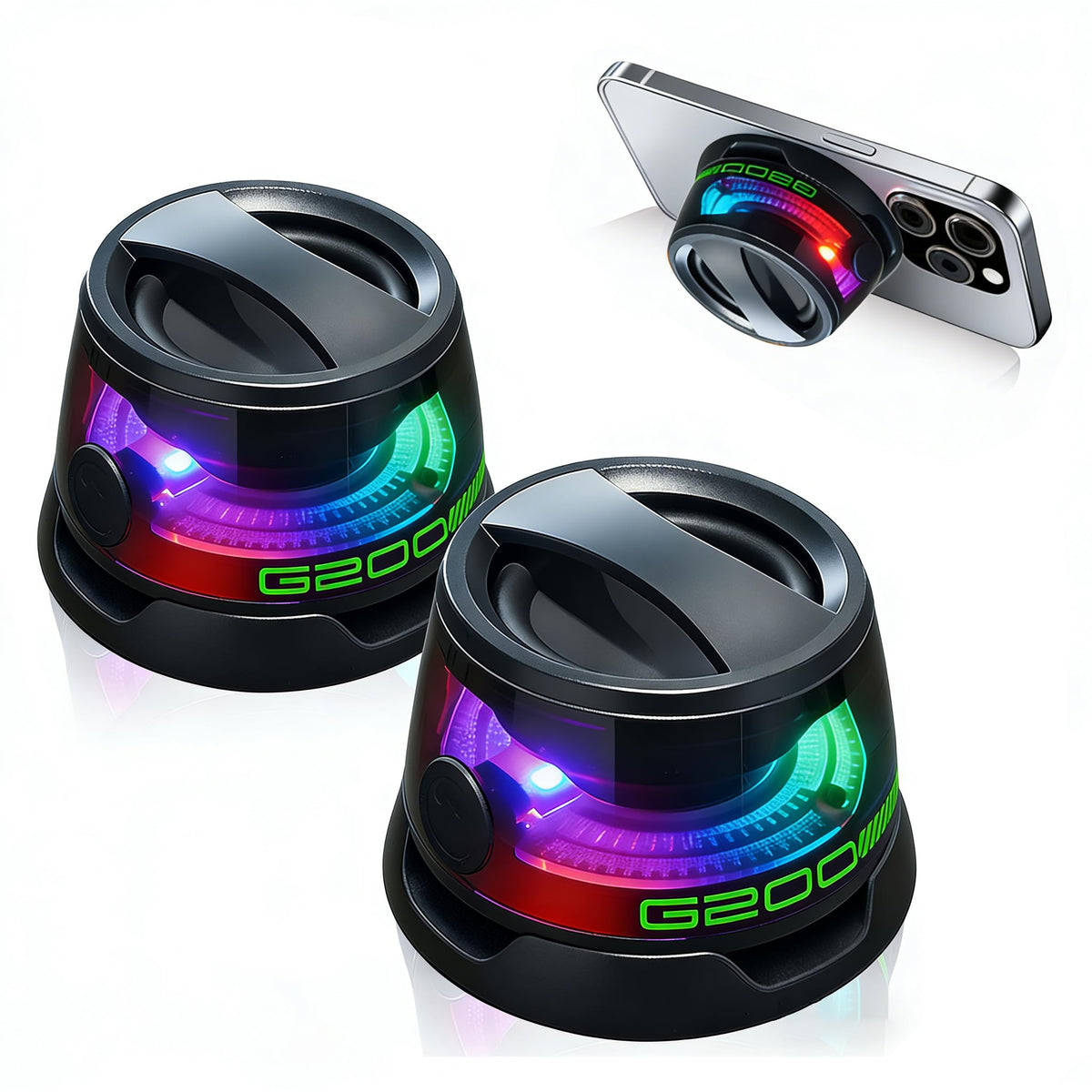 2 Pack Mini Bluetooth Speaker with RGB Lights B66366