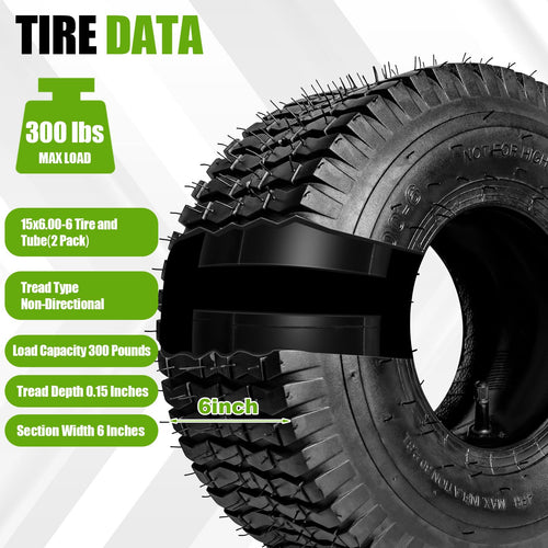 15x6.00-6 Lawn Mower Tire and Inner Tube 2PCS D574