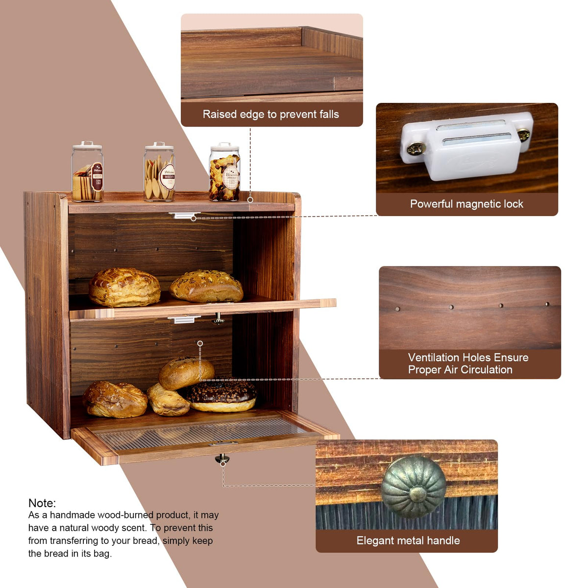 Wooden 2 Layer Bread Box with Window L735632