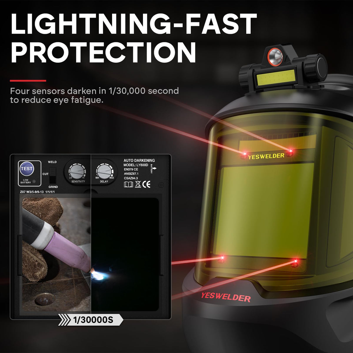 Auto Darkening Welding Helmet with LED W70410