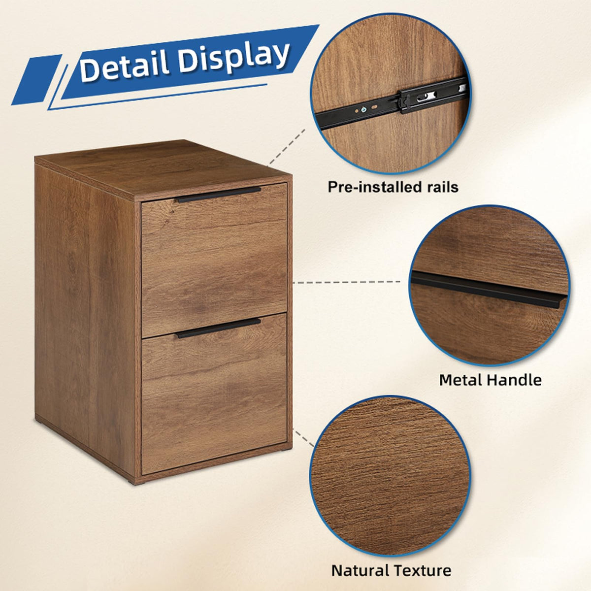 2 Drawer Wood File Cabinet with Hanging Bars R7820