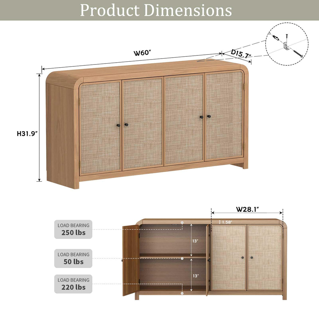 Oak Rattan Sideboard Buffet Cabinet E538790