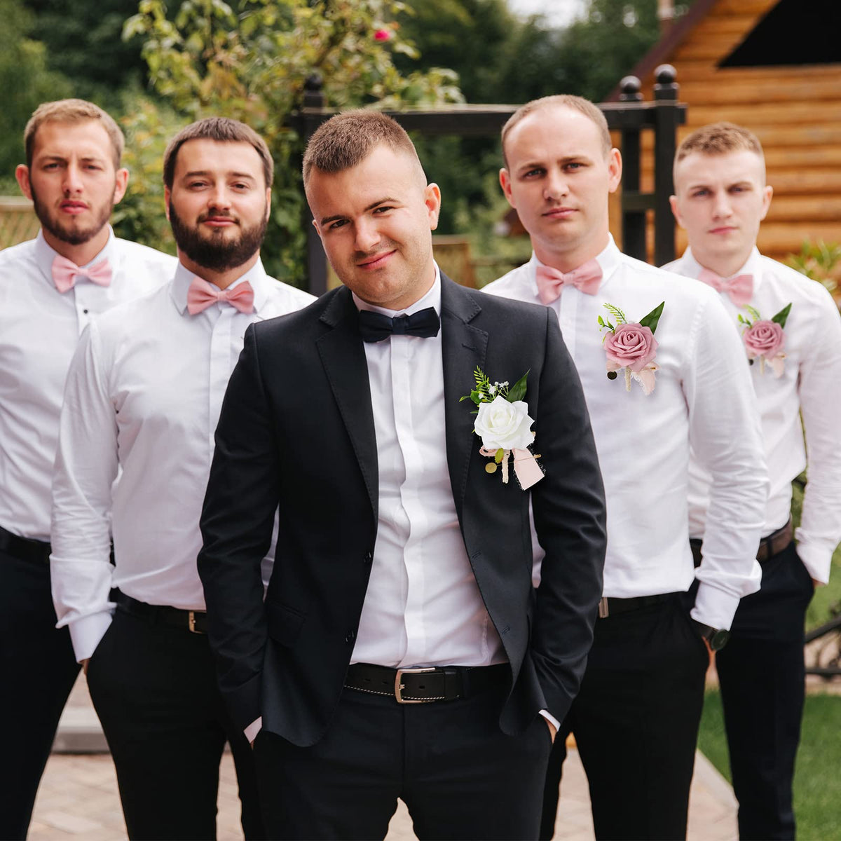 12 Pcs Artificial Bouquets and Boutonniere Set Rose White A46097