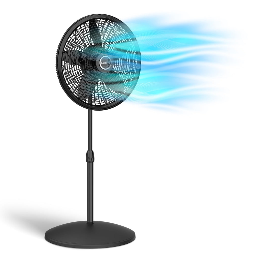 16" White Oscillating Pedestal Fan with Remote and 18" Black Adjustable Pedestal Fan V411