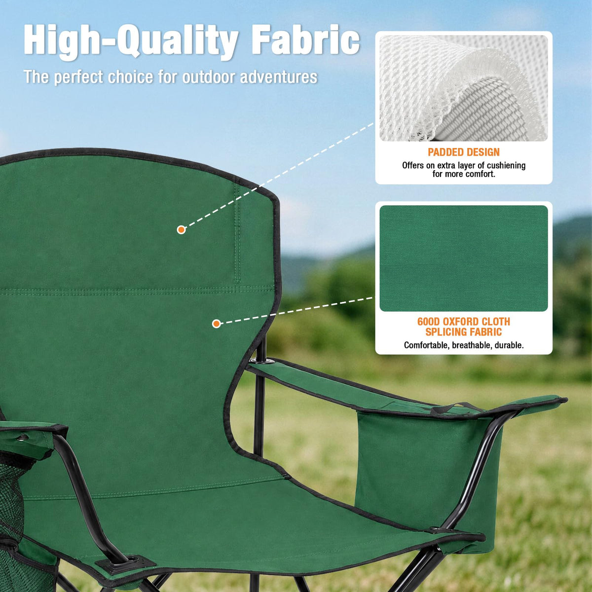 2 Pack Heavy Duty Folding Camping Chair with Cooler Bag W39032