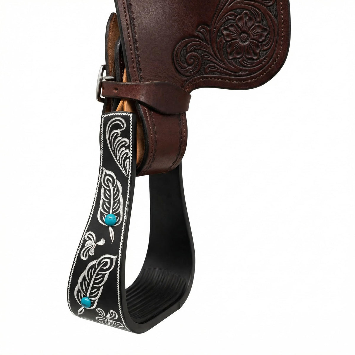 Black Aluminum Engraved Horse Saddle Stirrups S9003