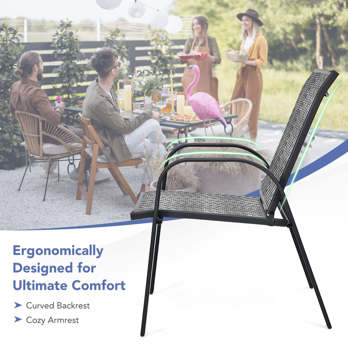 Stackable Wicker PE Rattan Patio Dining Chairs Set of 6 E17705