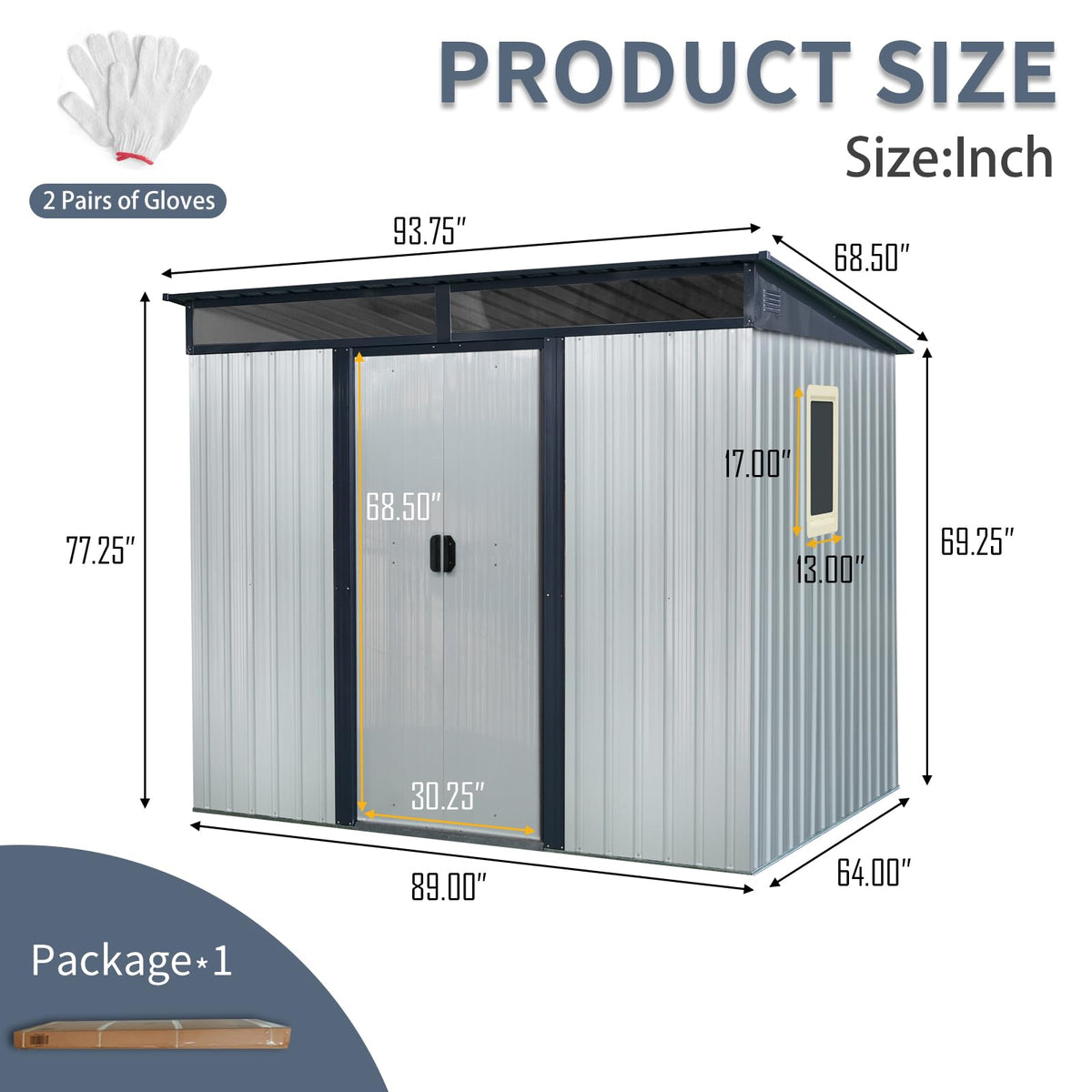 8 x 6 FT Metal Storage Shed with Lockable Sliding Doors F699890