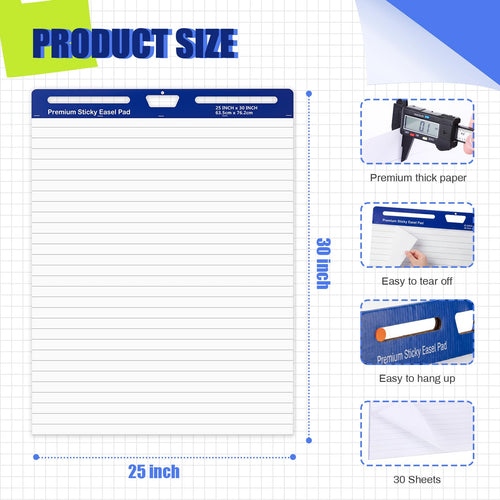 12 Pads White Lined Sticky Easel Pad 25 in x 30 in V47681