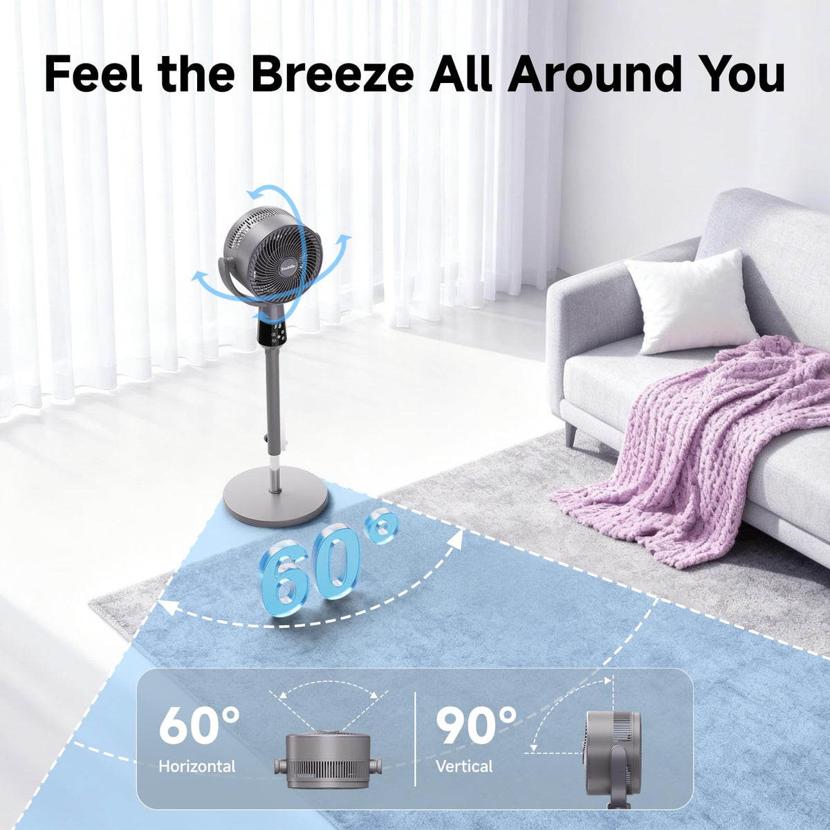Oscillating Pedestal Fan, 25dB Standing Fan with 8 Speeds, 12H Timer, 36-45'' Adjustable Height, Remote Control S44441