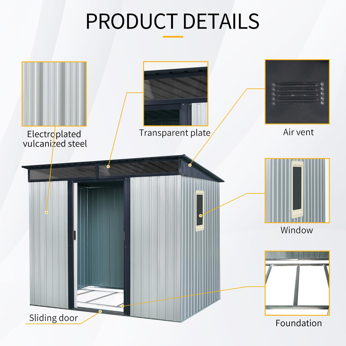 8 x 6 FT Metal Storage Shed with Lockable Sliding Doors F699890