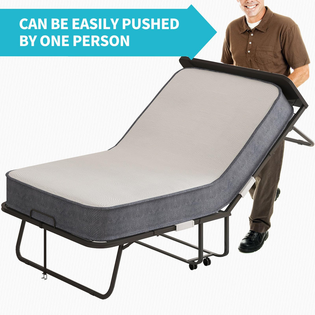 75" x 46" Folding Bed with 5" Memory Foam Mattress and Headboard S10970