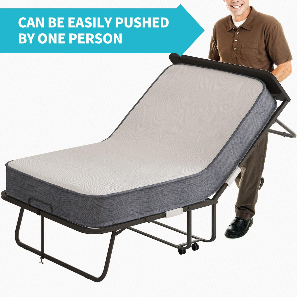 75" x 46" Folding Bed with 5" Memory Foam Mattress and Headboard S10970
