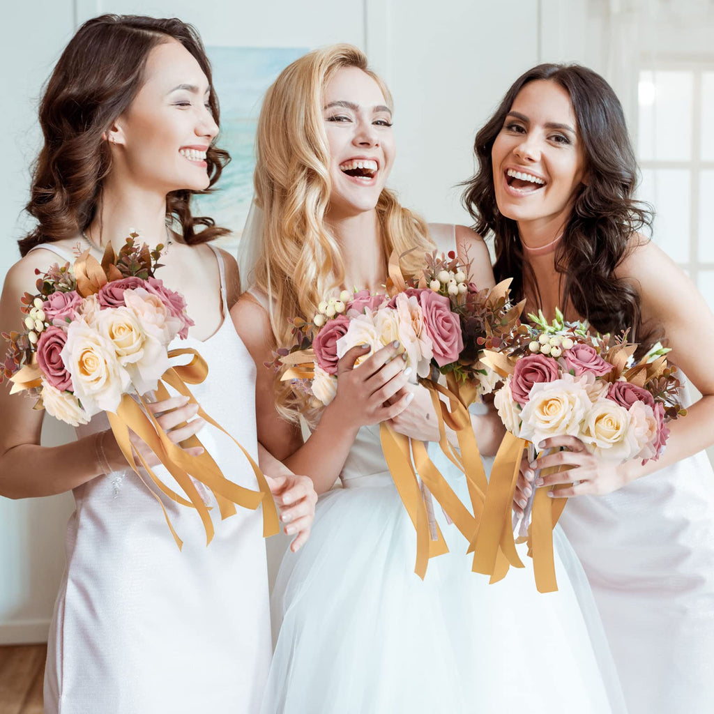 12 Pcs Artificial Bouquets and Boutonniere Set Rose White A46097