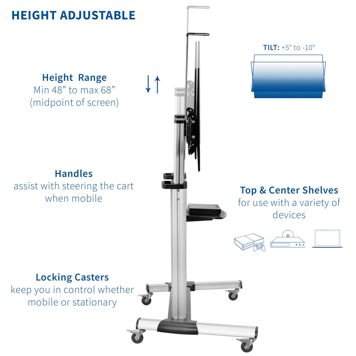 Adjustable Rolling Mobile TV Stand A766216