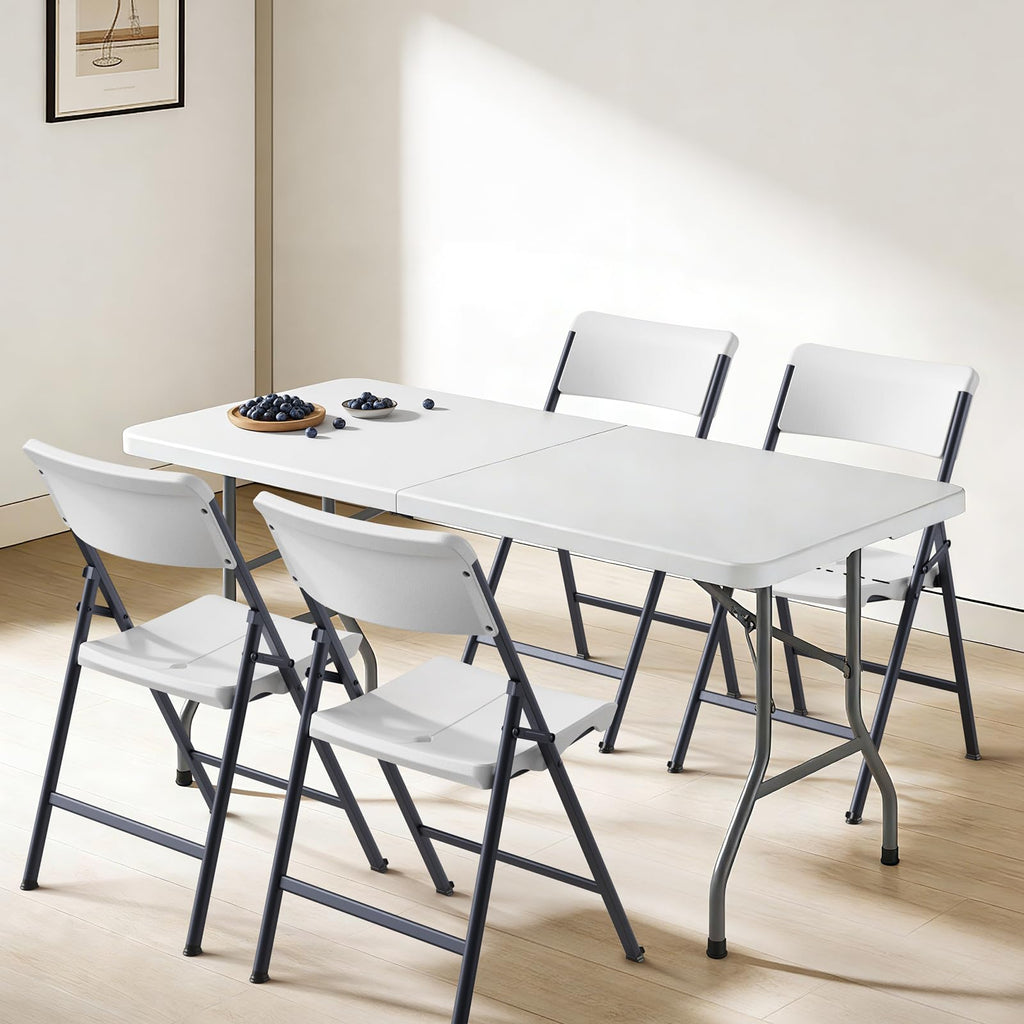 White 4 Pack Plastic Folding Chairs with Metal Frame I4963