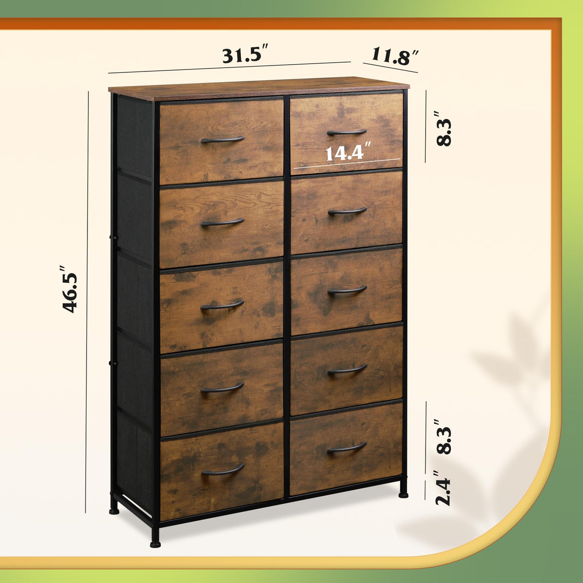 Rustic Brown Wood Grain Print Tall Dresser H49013
