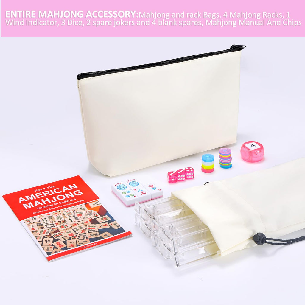 166 Pink Mahjong Set with Bag and 4 Racks R44075