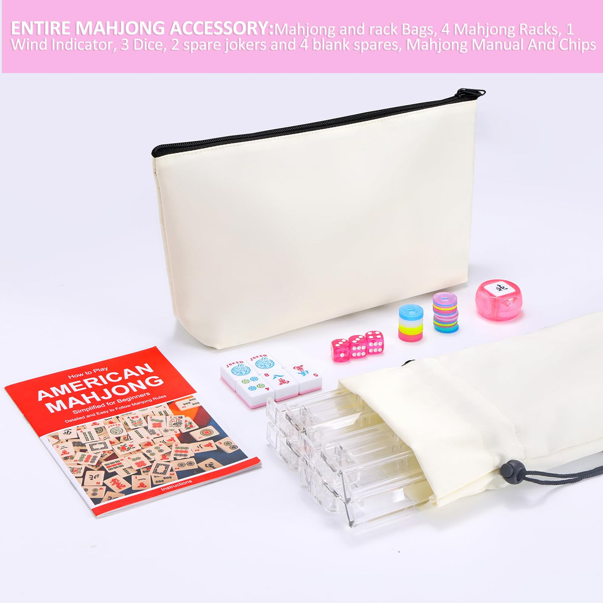 166 Pink Mahjong Set with Bag and 4 Racks R44075