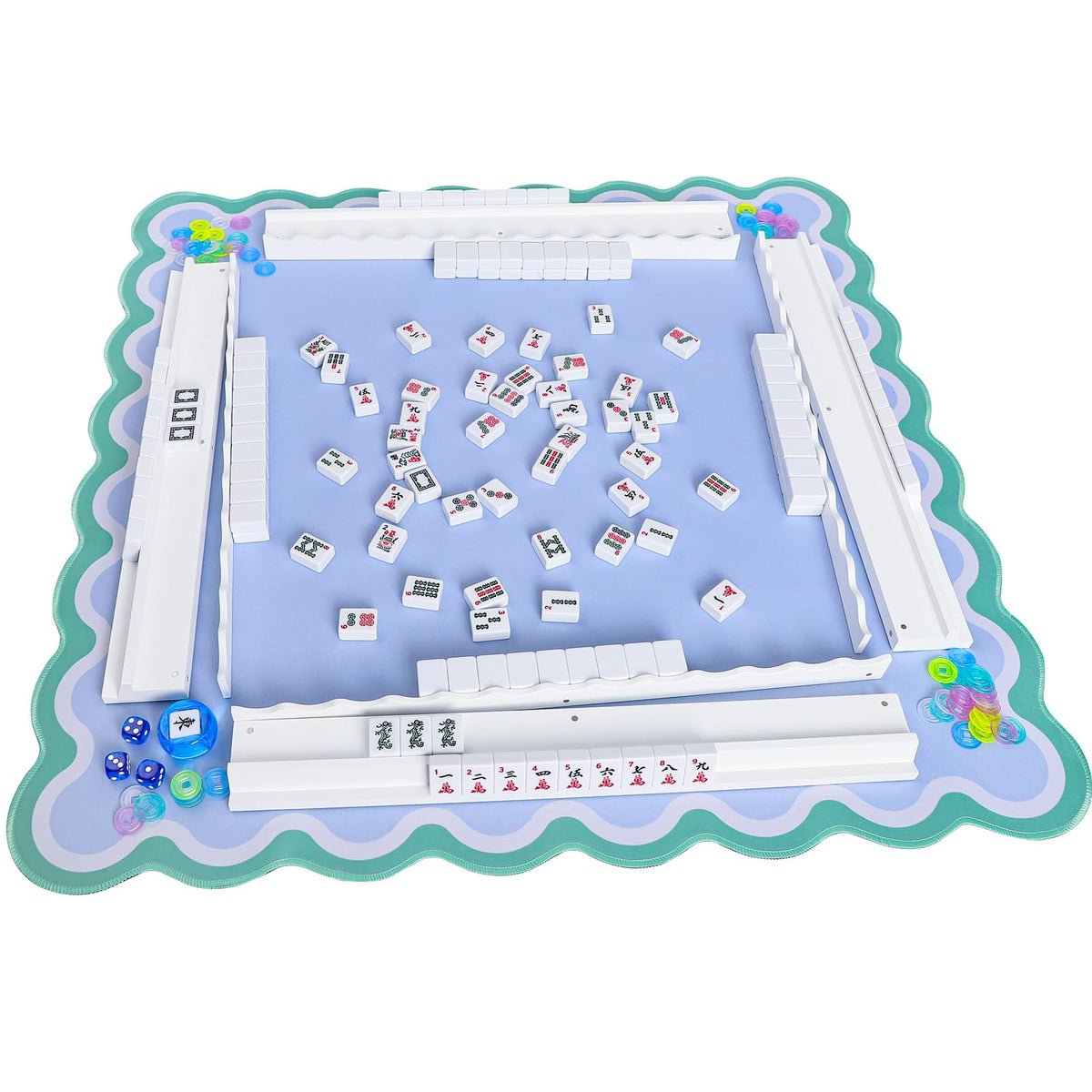 White Wooden Mahjong Racks with Pushers Set of 4 V215