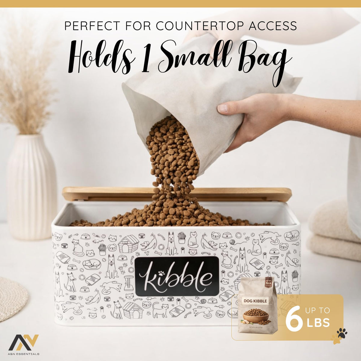 3-Piece Airtight Galvanized Steel Pet Food Storage Container Set with Bamboo Lids R10608