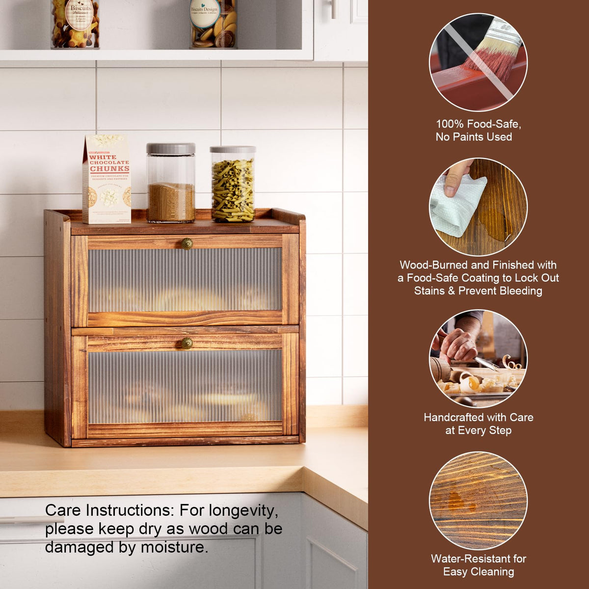 Wooden 2 Layer Bread Box with Window L735632