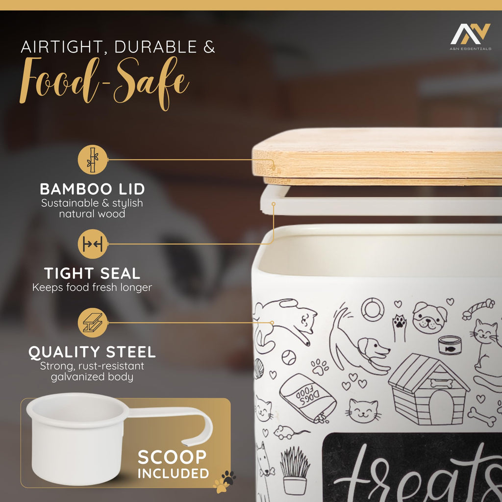 3-Piece Airtight Galvanized Steel Pet Food Storage Container Set with Bamboo Lids R10608