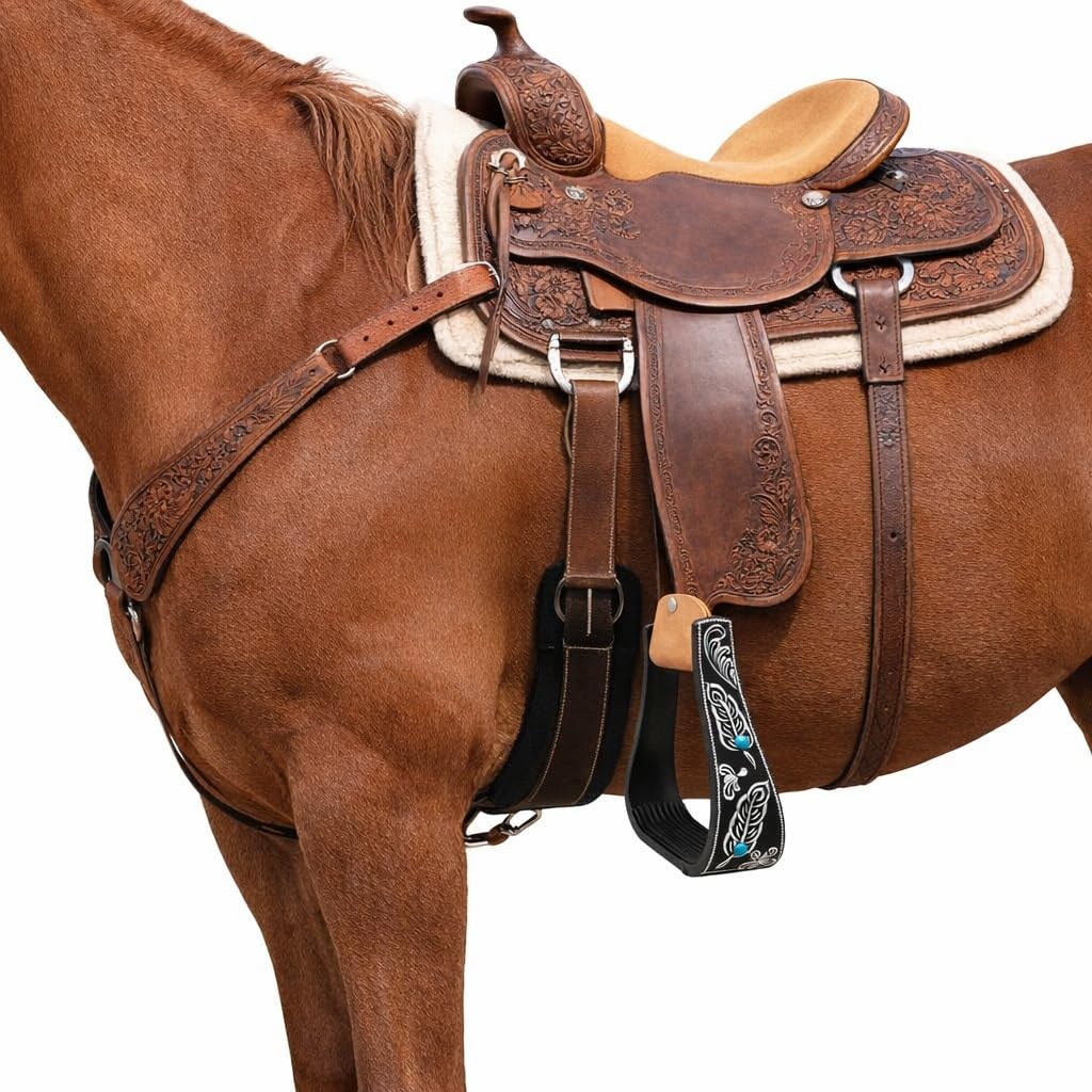 Black Aluminum Engraved Horse Saddle Stirrups S9003