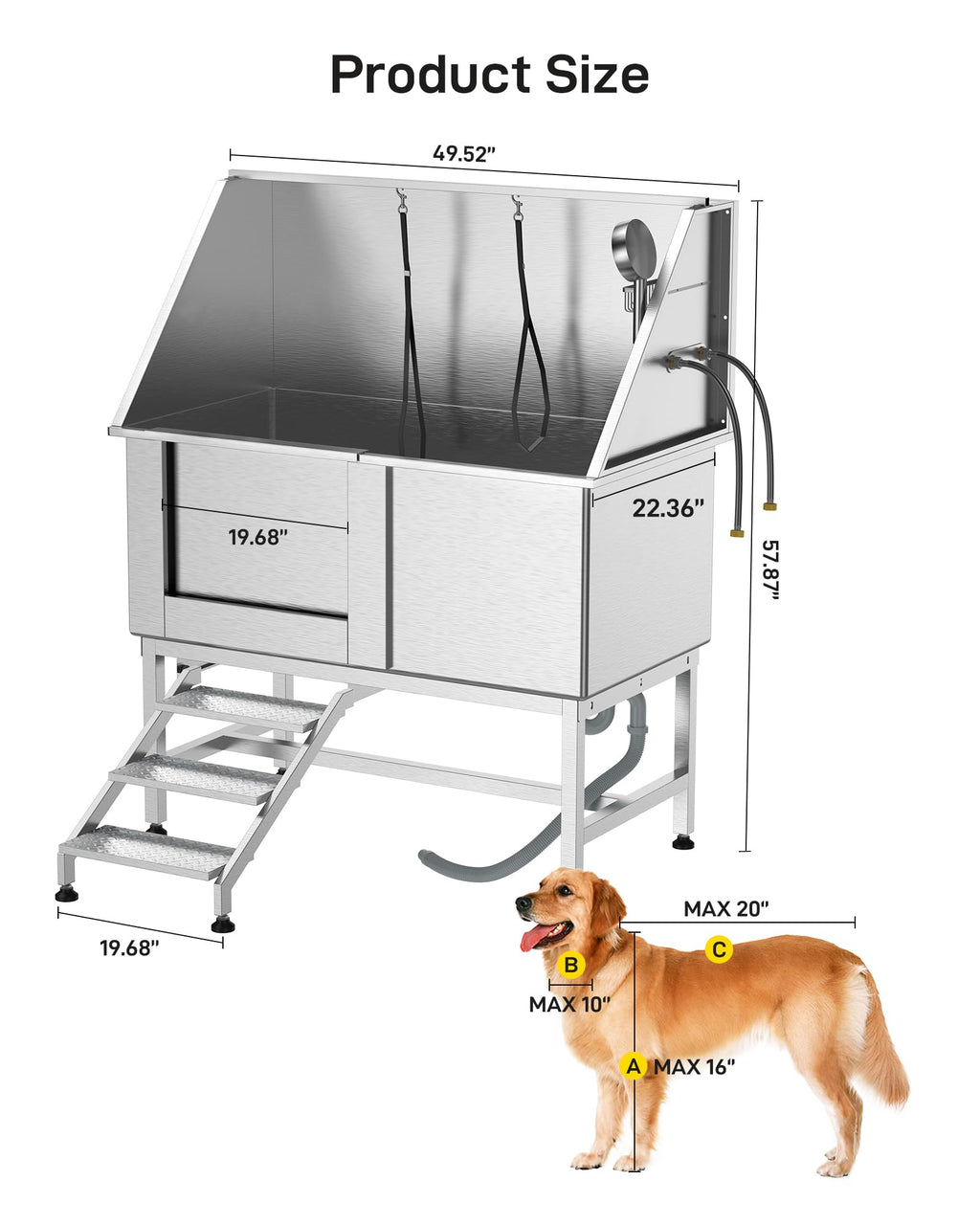 50 Inch Stainless Steel Dog Grooming Bath Tub with Ramp C914