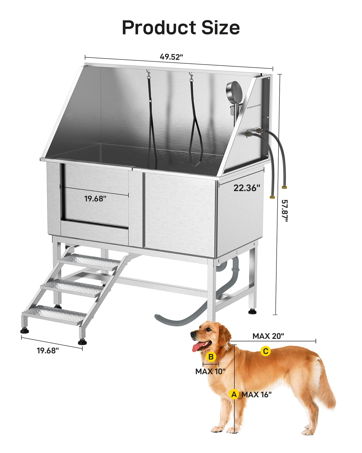 50 Inch Stainless Steel Dog Grooming Bath Tub with Ramp C914