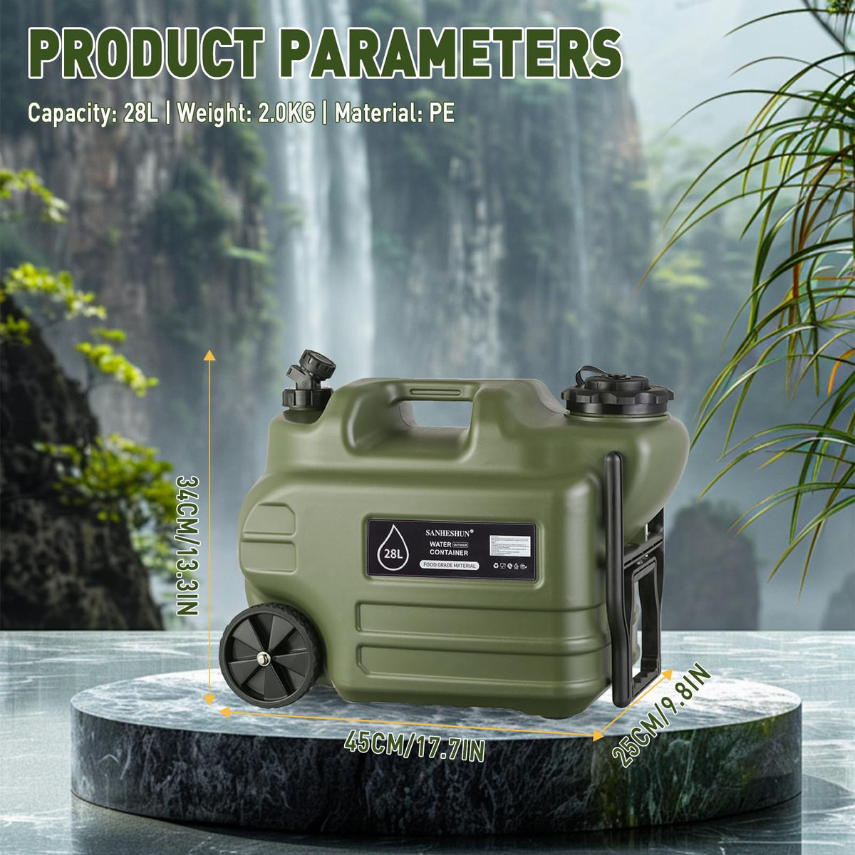 7.4 Gallon Water Jug with Wheels & Handle S524