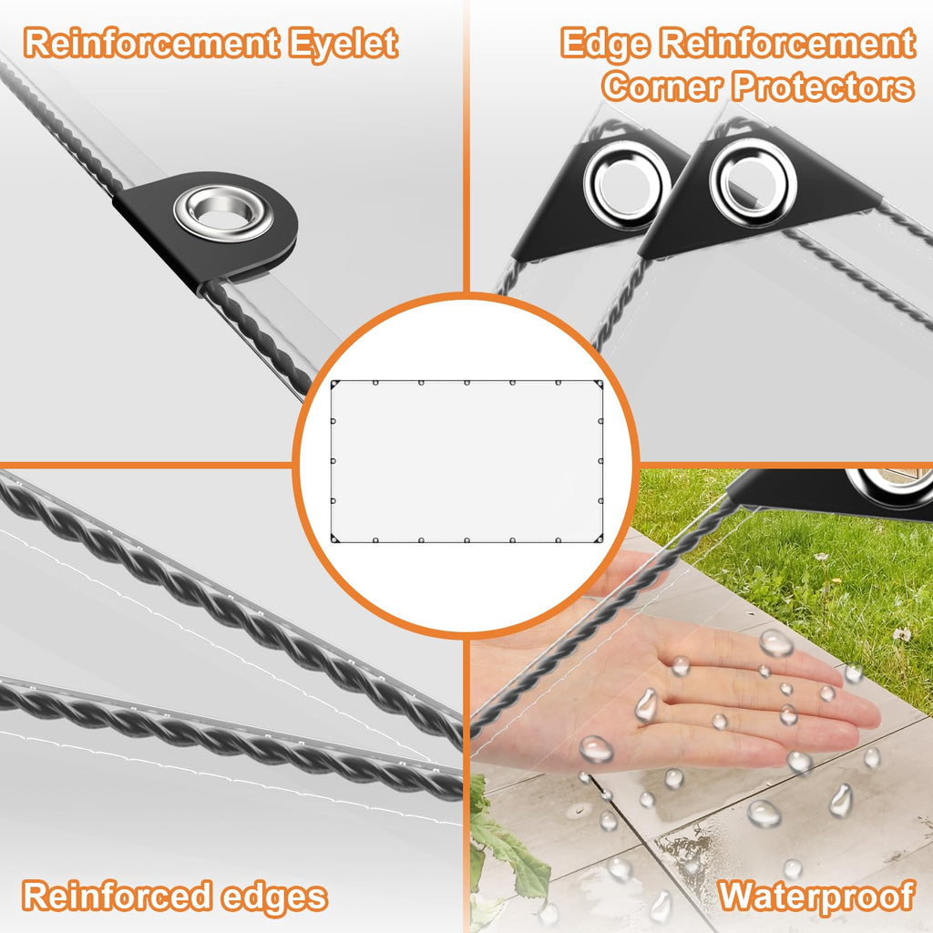 10’ x 13’ Clear Heavy Duty Waterproof Vinyl Tarp with Grommets A39092